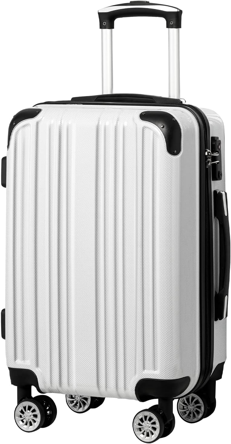 Luggage Expandable(only 28") Suitcase PC+ABS Spinner 20in 24in 28in Carry on (white grid new, M(24in))