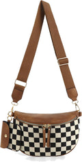 Fanny Packs for Women,Checkered Crossbody Bag Checkered Purse Black and White Bum Bags Checkerboard Belt Bag (A-Brown)