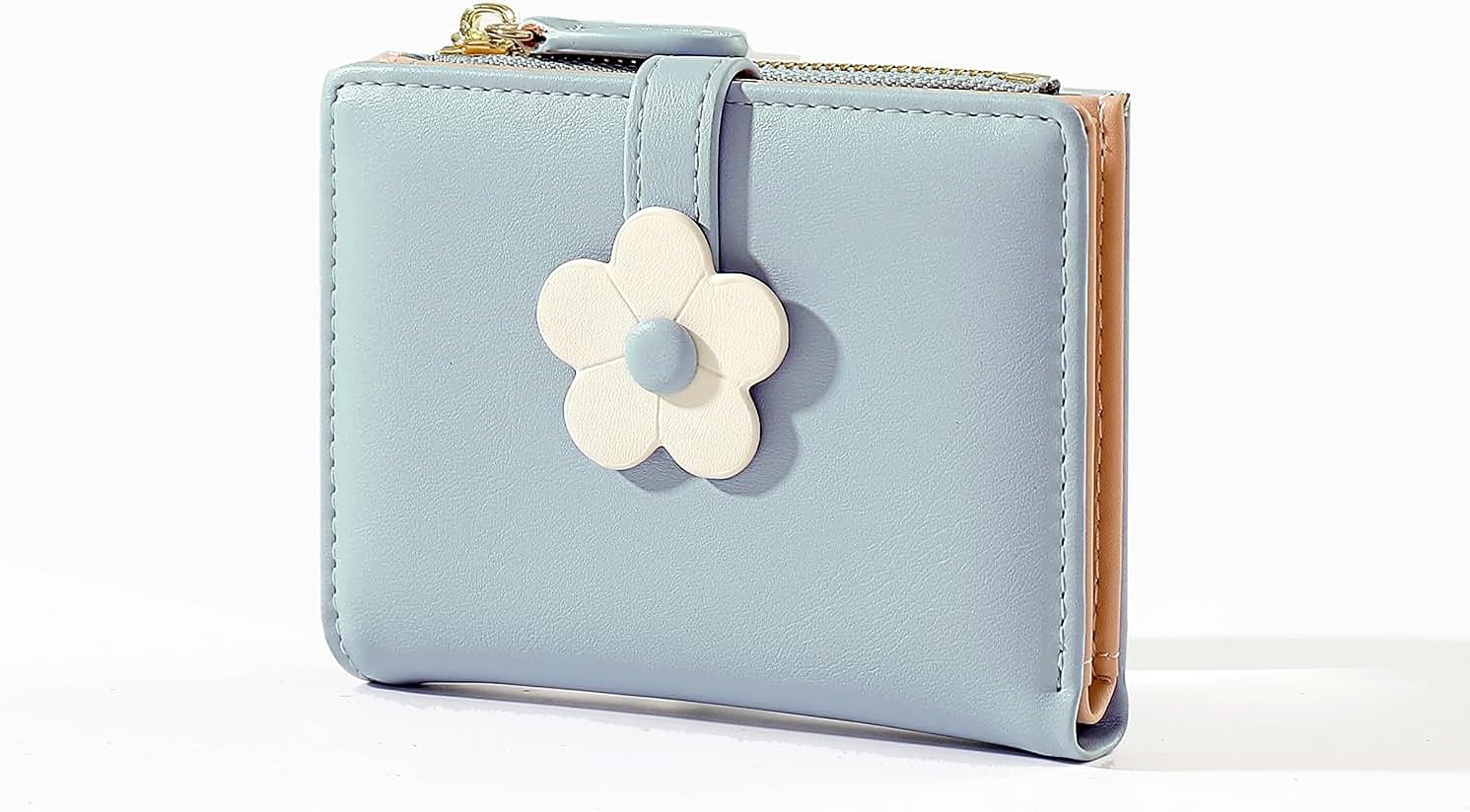 Small Wallet for Girls Women Tri-folded Wallet Cash Pocket flowers Print Card Holder Coin Purse with elegant youthful and cute… (3-blue)