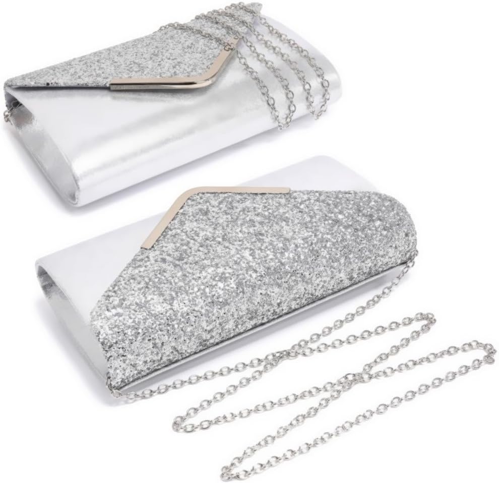 Women Evening Bags Formal Clutch Purses for Wedding Party Prom Handbags with Shoulder Strap and Glitter Flap
