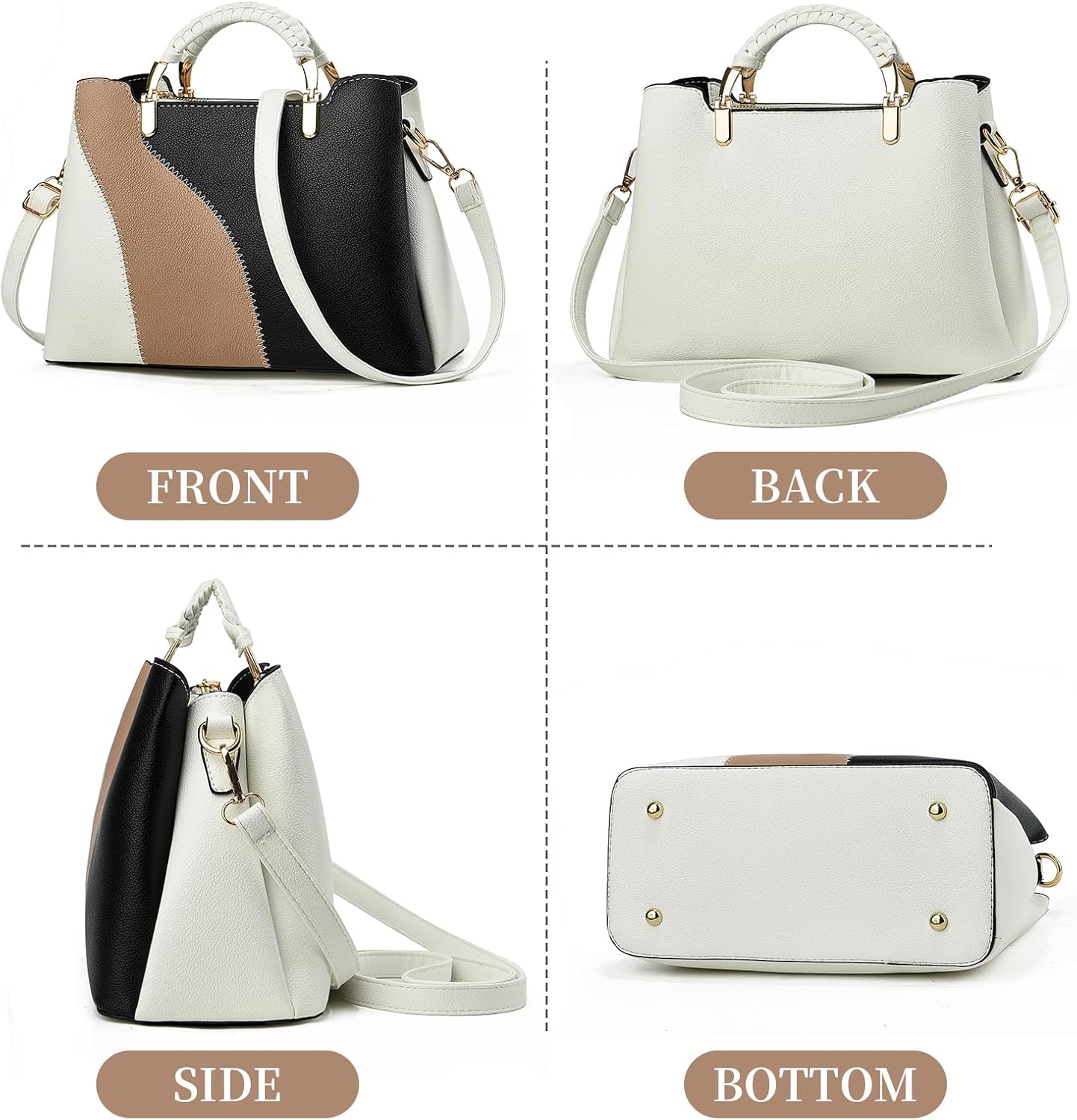 Women Purses and Handbags Leather Top Handle Satchel Shoulder Bags for Women Fashion ColorBlock Tote Bag for Ladies