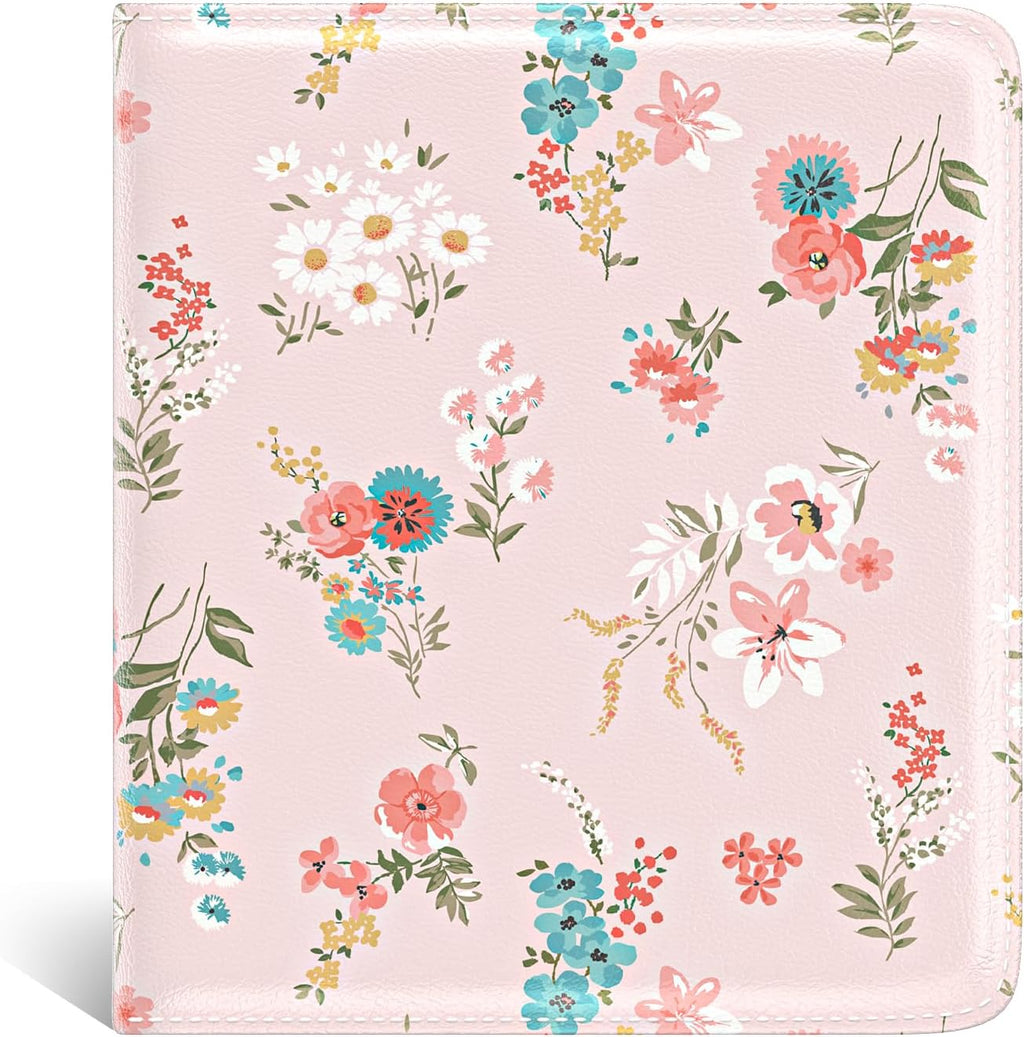 Womens Wallet, Small Slim  Credit Card Wallet for Women, Leather Compact Bifold Wallet with Zipper Coin Pocket, Cute Card Holder Wallet Ladies Purse with (Pink Flowers)