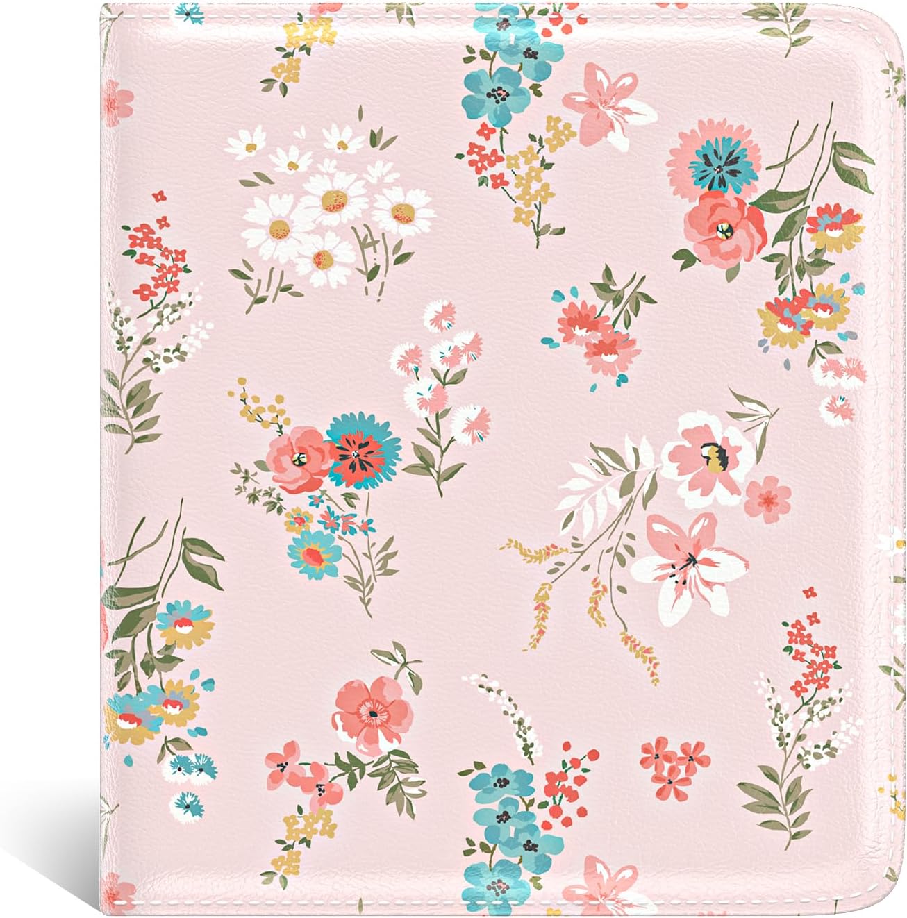 Womens Wallet, Small Slim  Credit Card Wallet for Women, Leather Compact Bifold Wallet with Zipper Coin Pocket, Cute Card Holder Wallet Ladies Purse with (Pink Flowers)