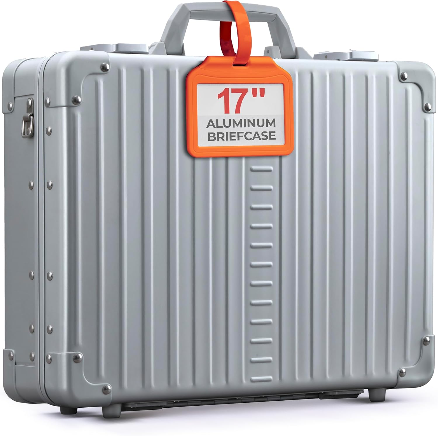 All Aluminum Lightweight 17" Premiuim Laptop Briefcase for Men – Shockproof Hard Shell Attache Case with Two  Key Locks, Metal Carrying Case for Trael, Storage, and Business Equipment (Platinum)