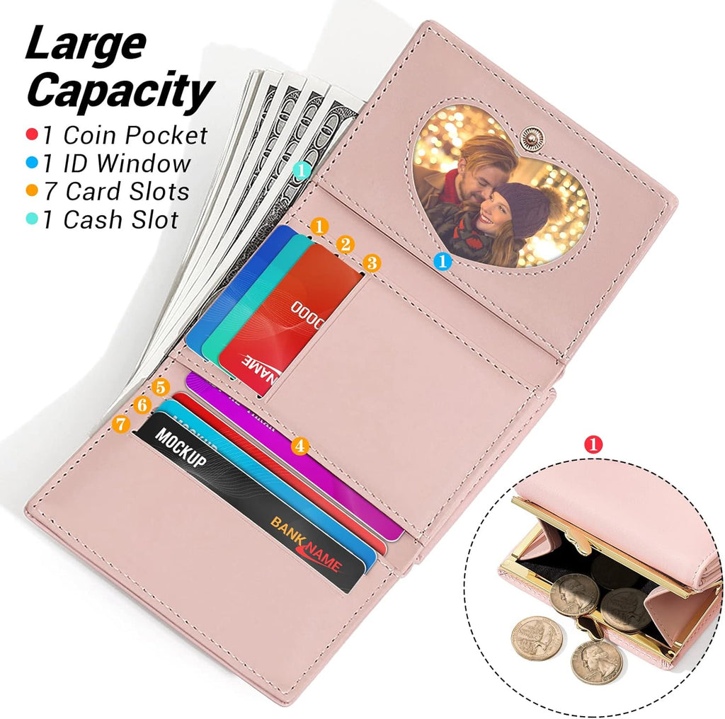 Wallet Card Holder, Small Bifold Blocking Purse, Cute Small Leather Pocket Wallet for Women, Girls, Ladies (Baby Pink)