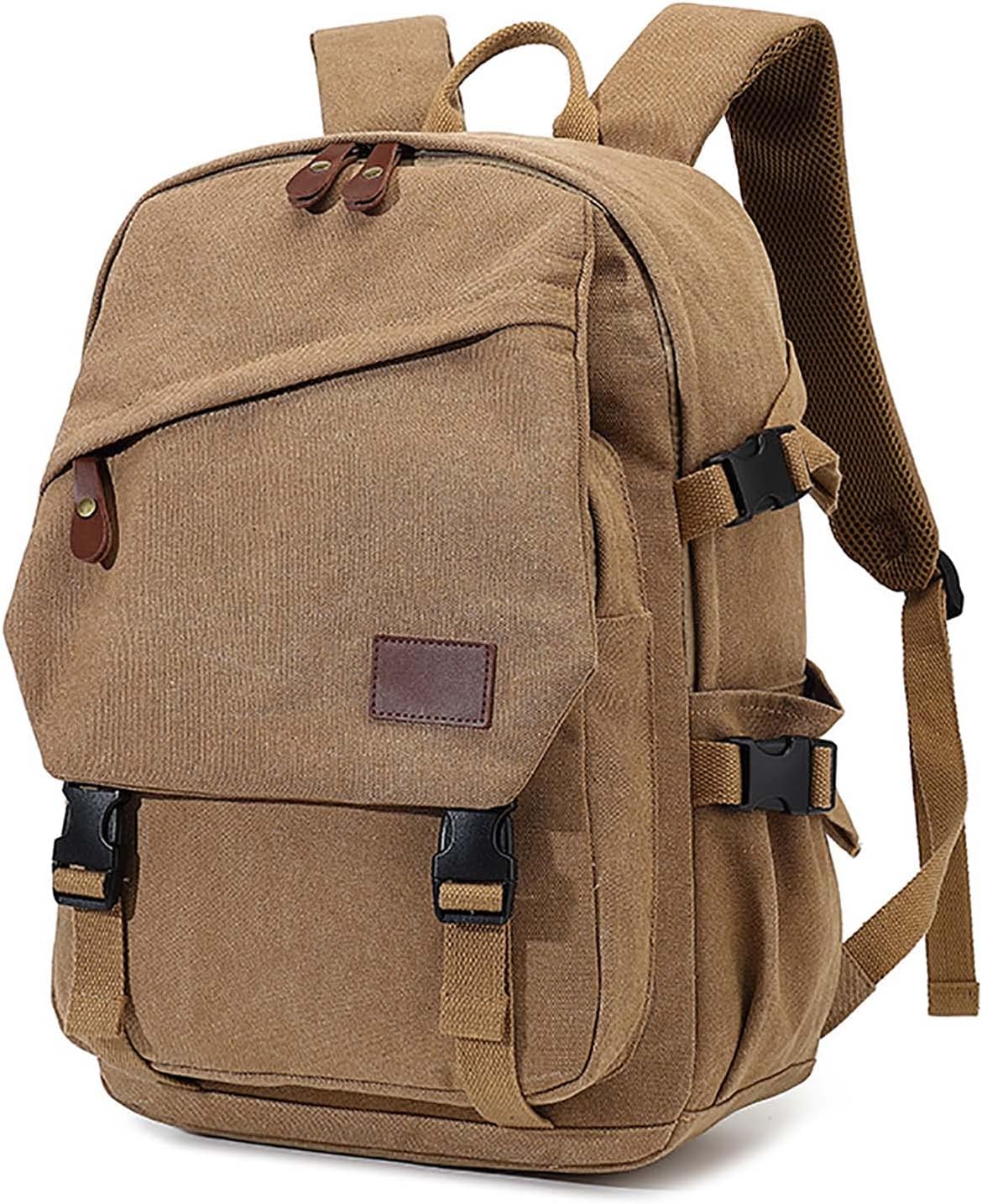 Canvas Backpack for Men Casual Daypack Vintage Rucksack Laptop Backpack fit 15-17 inch Travel Hiking School Backpack(35L-Khaki)