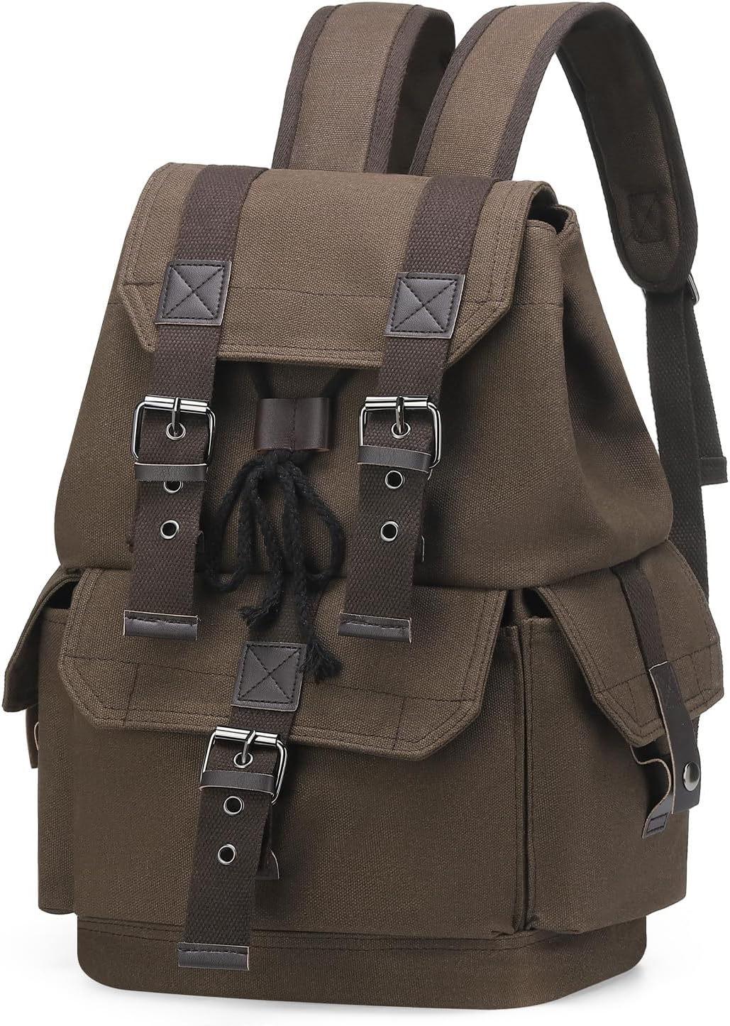 Vintage Canvas Backpack for Men Women, Durable Casual Daypack, Large Capacity Travel Rucksack Fits for Hiking and Daily Use (Coffee)