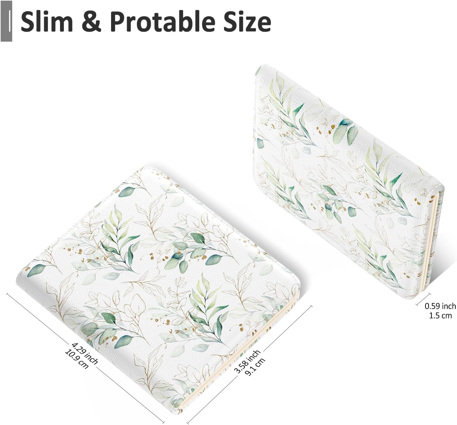 Womens Wallet, Small Slim Credit Card Wallet for Women, Leather Compact Bifold Wallet with Zipper Coin Pocket, Cute Card Holder Wallet Ladies Purse with (Eucalyptus Leaf)