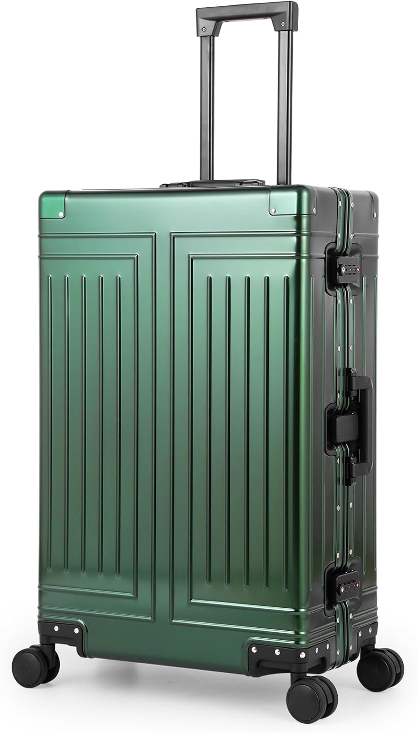 All Aluminum Carry On Luggage，Cut from Whole Aluminum Sheet，22x14x9 Airline Approved ，（3rd Generation，Premium Metal zipperless suitcase ） (green, 28inch)
