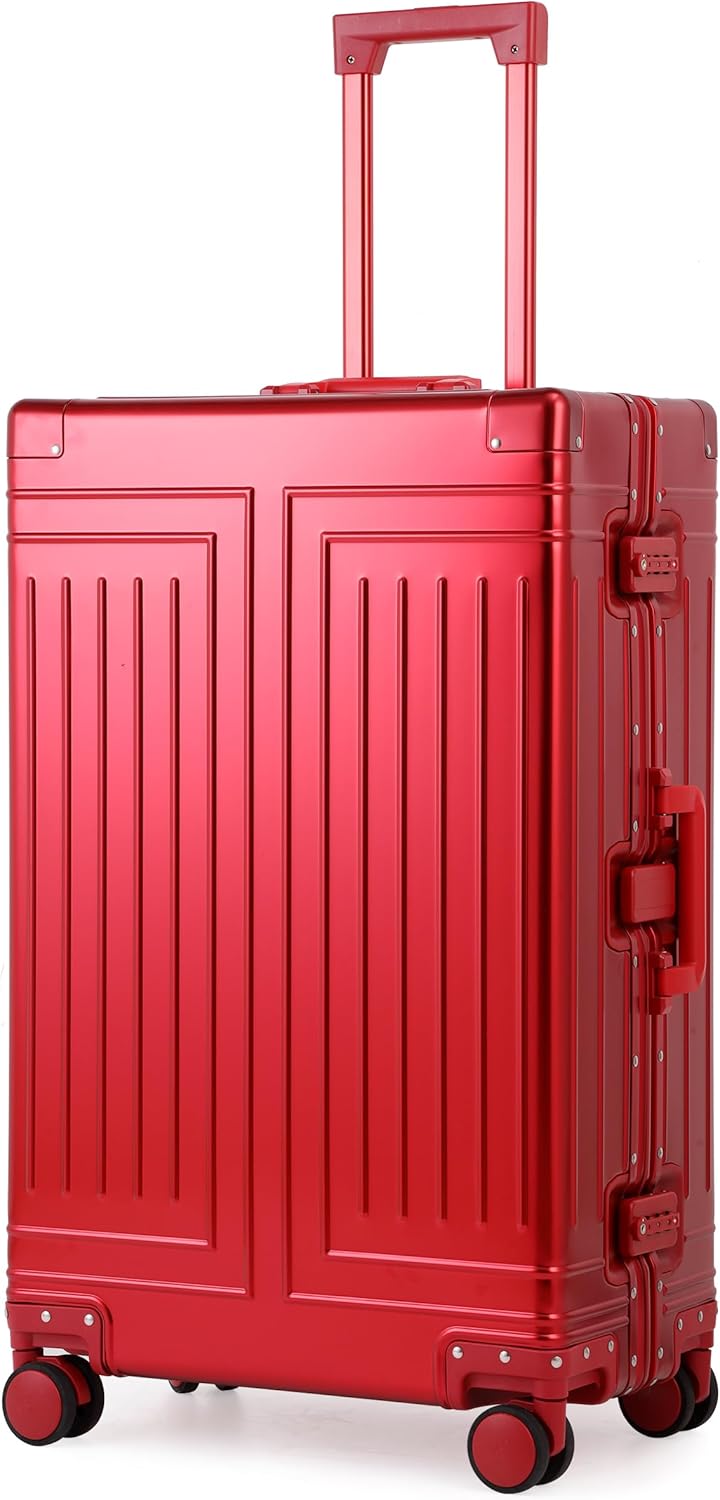 All Aluminum Carry On Luggage，Cut from Whole Aluminum Sheet，22x14x9 Airline Approved ，（3rd Generation，Premium Metal zipperless suitcase ） (red, 28inch)