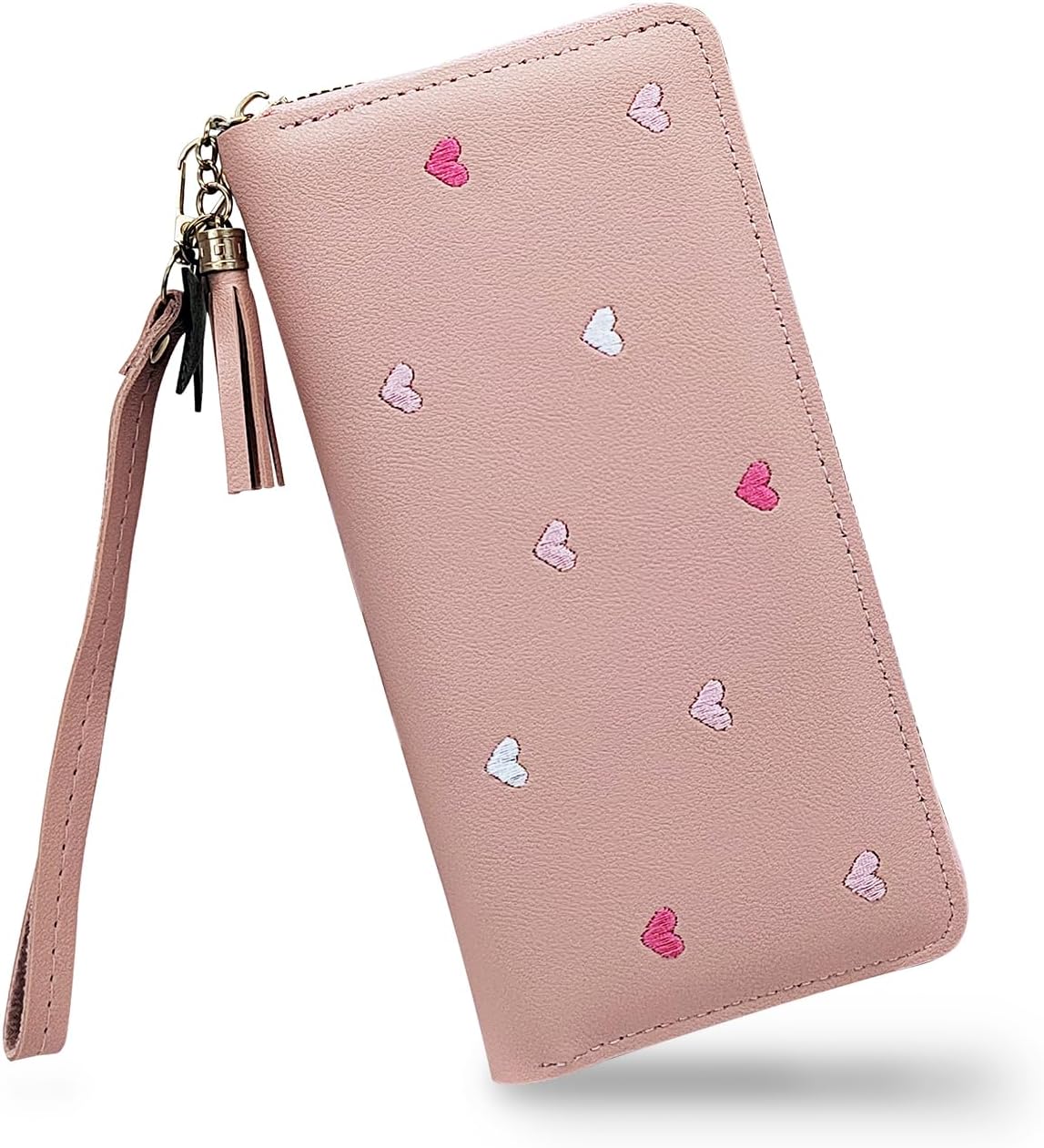 Women's Wallets, PU Leather Ladies Wallet Wristlet Wallets for Women with Detachable Handle, Multi Slots Travel Wallet Womens Wallet for Shopping, Dating, Travel (pink)