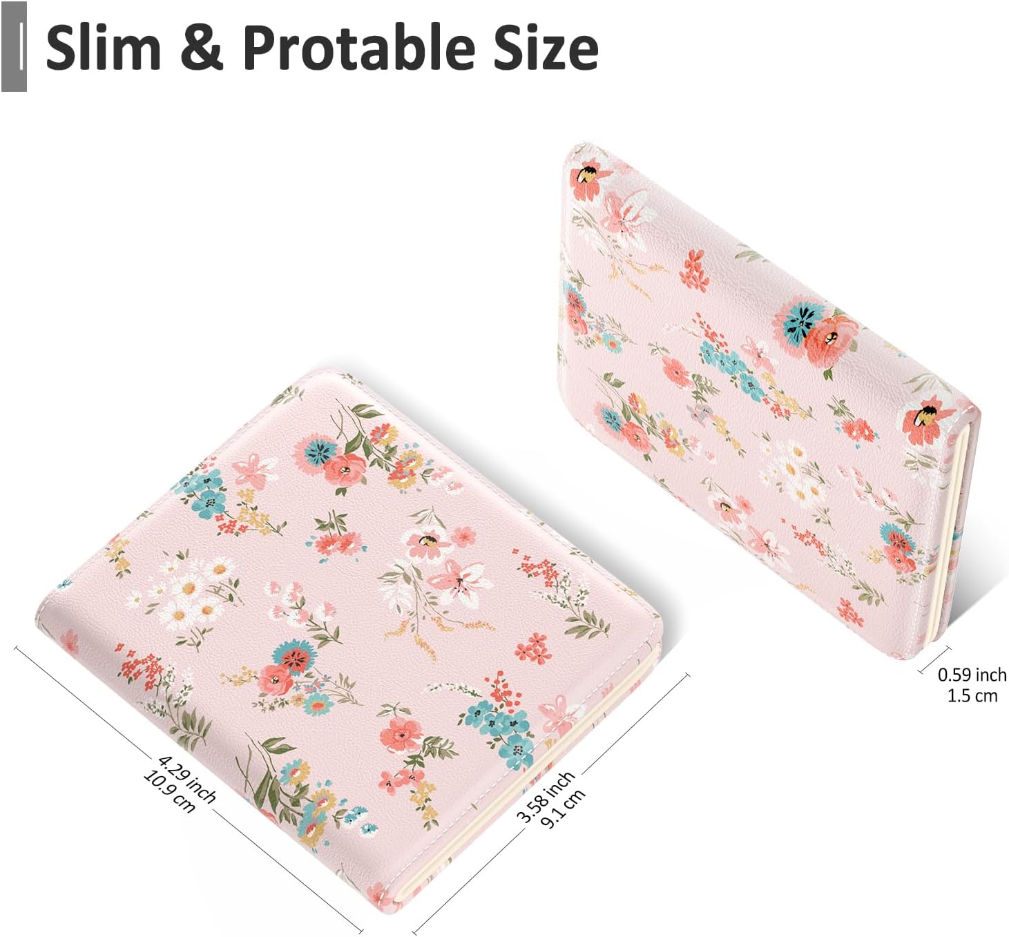 Womens Wallet, Small Slim  Credit Card Wallet for Women, Leather Compact Bifold Wallet with Zipper Coin Pocket, Cute Card Holder Wallet Ladies Purse with (Pink Flowers)