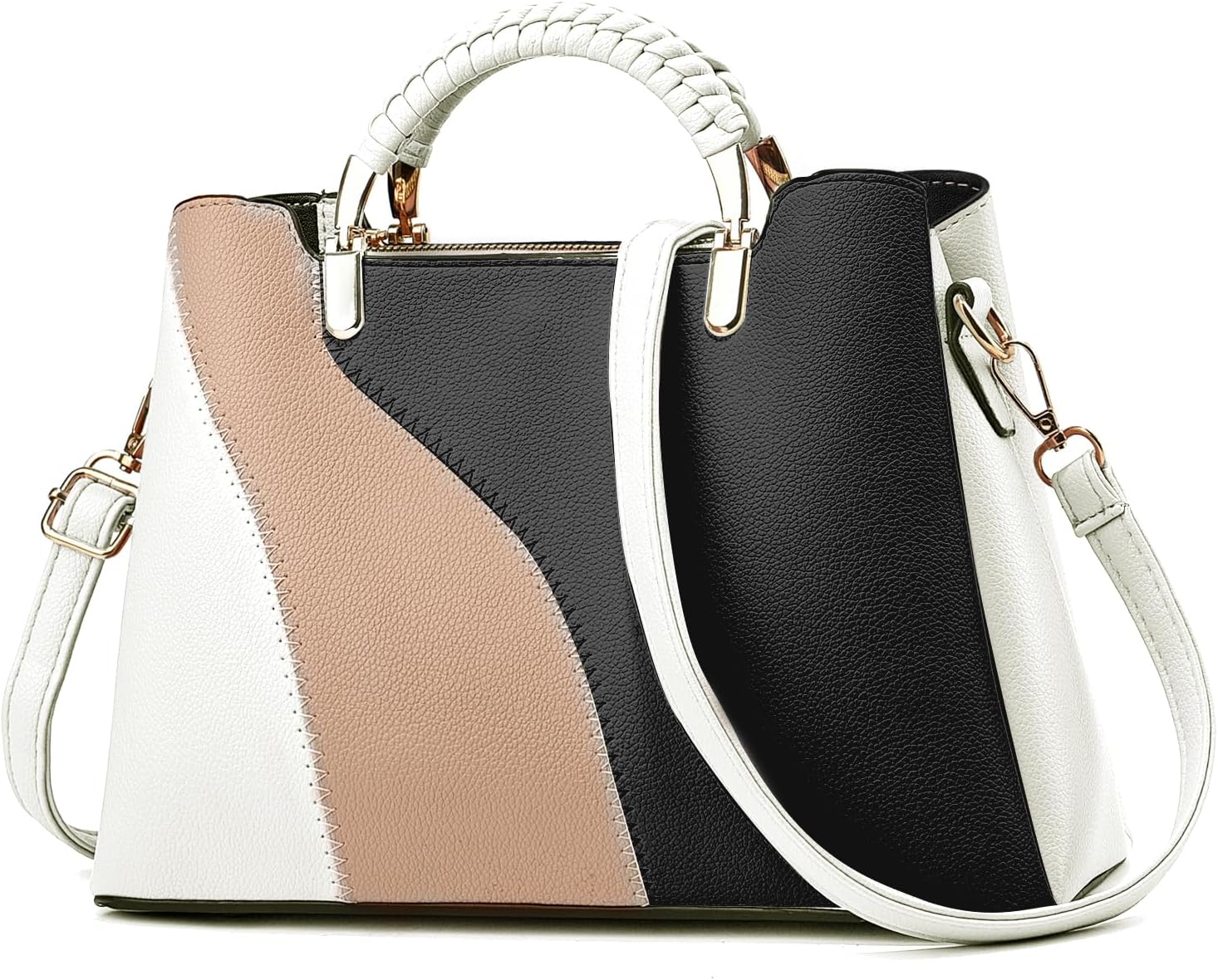 Women Purses and Handbags Leather Top Handle Satchel Shoulder Bags for Women Fashion ColorBlock Tote Bag for Ladies
