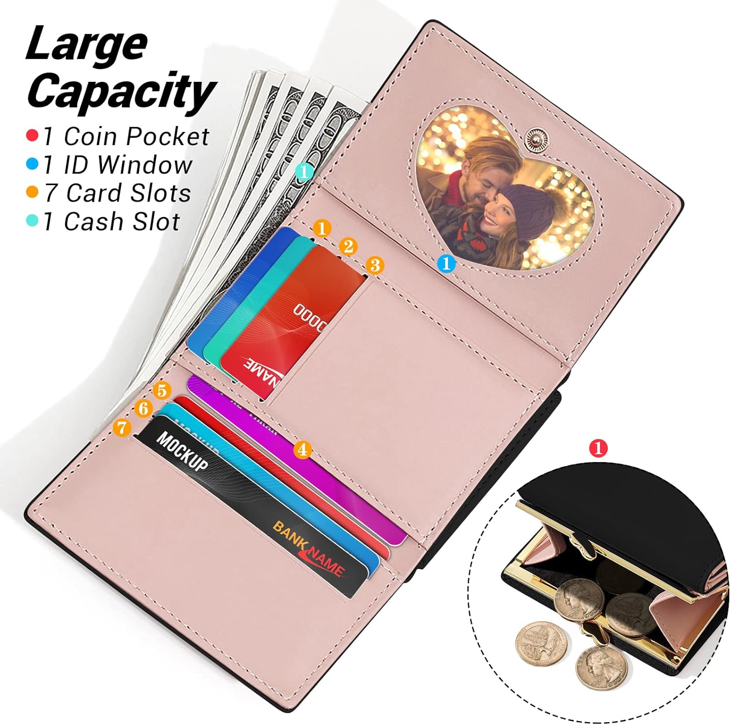 Wallet for Women, Faux Leather, Bifold with RFID Blocking, Slim, Black, Unisex