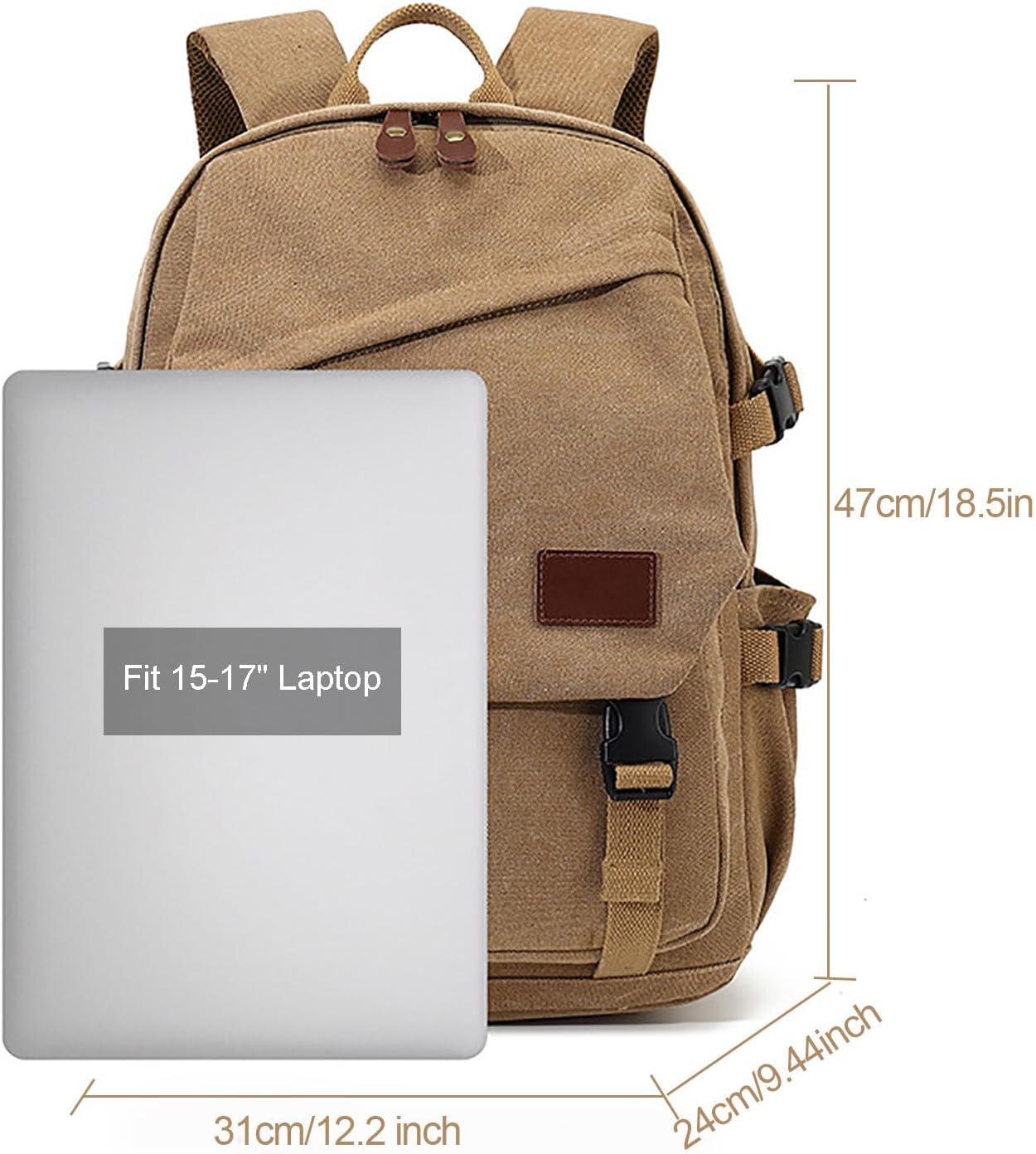 Canvas Backpack for Men Casual Daypack Vintage Rucksack Laptop Backpack fit 15-17 inch Travel Hiking School Backpack(35L-Khaki)