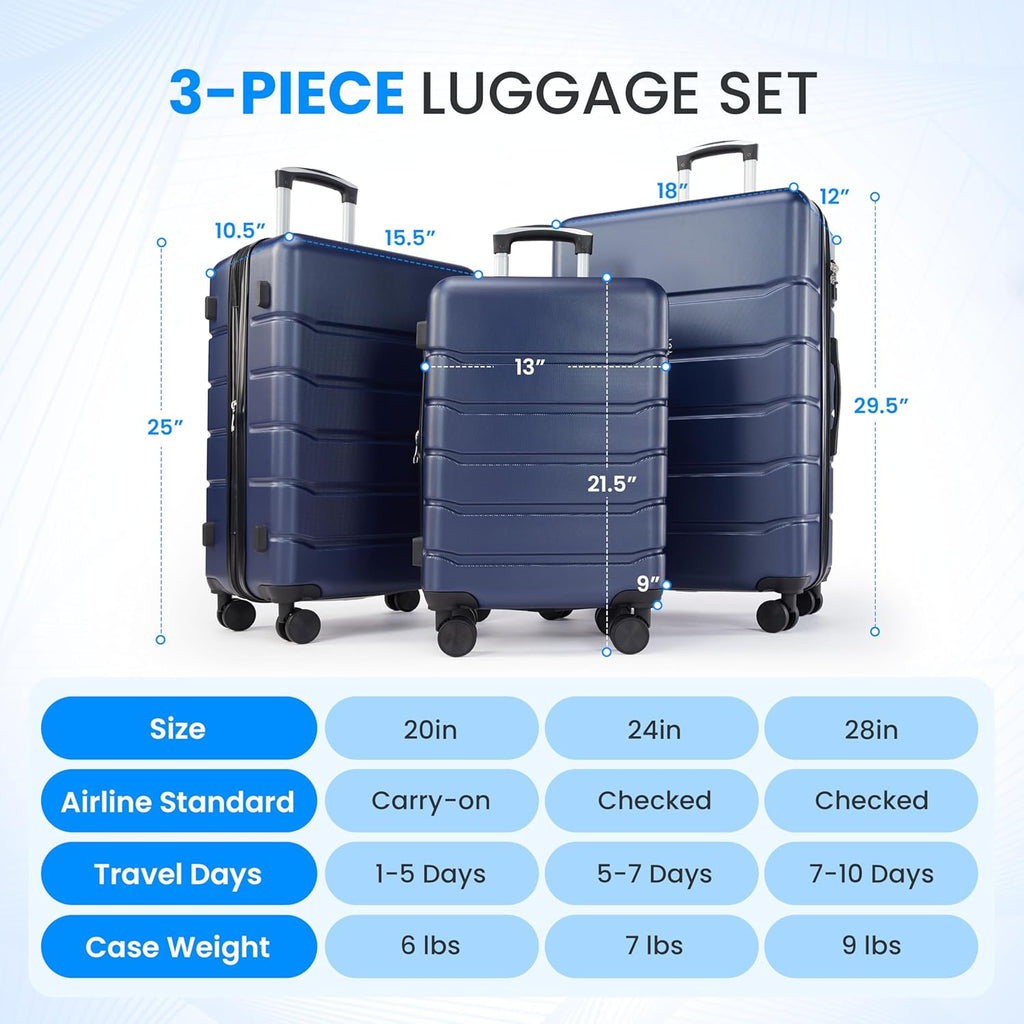 28 Inch Hardside Carry On Luggage, Suitcase with Double Spinner Wheels & , Hard Shell, Expandable Rolling Lightweight, Blue