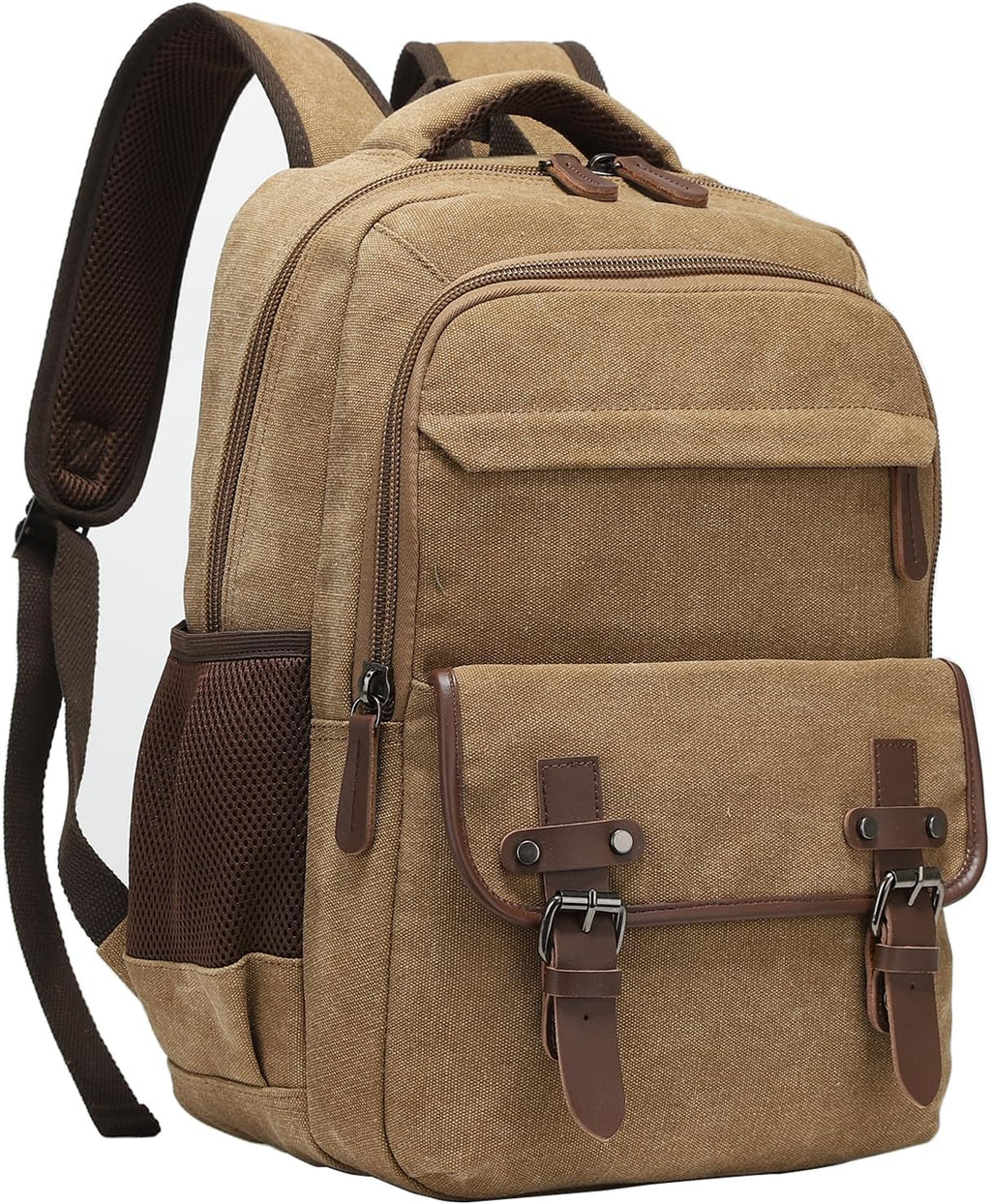 Canvas Laptop Backpack, Vintage Daypack for Men Women, Work Travel Rucksack College Bookbag Computer Bag with 15-inch Laptop Sleeve, Brown