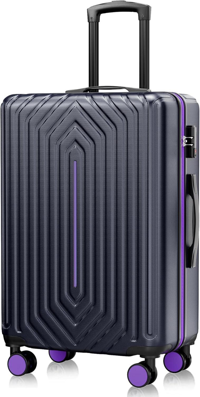 28 inch Luggage Hardside and Lightweight Suitcase with Spinner Wheels  for Travel Business, Purple With Dark Blue