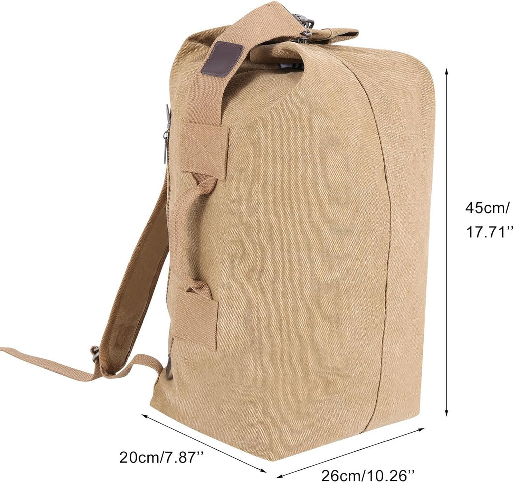 Canvas Leisure Backpack Tactical Military Duffel Bags Travel Climbing Bag, Gym Bag Top Load for Outdoor s (Khaki, Upgrade S)