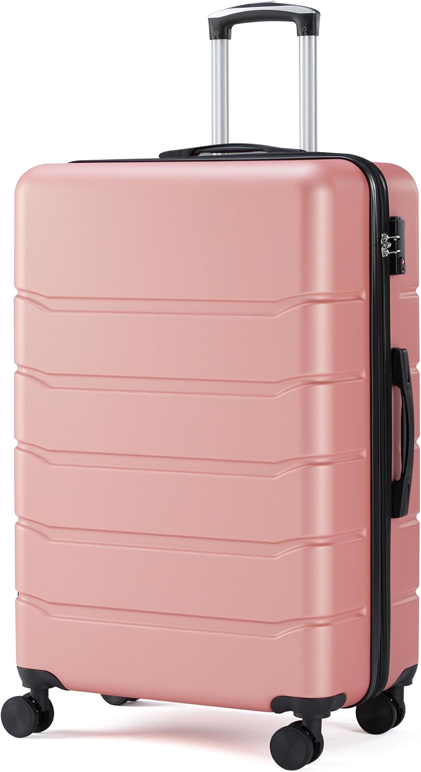 28 Inch Hardside Carry On Luggage, Suitcase with Double Spinner Wheels & , Hard Shell, Expandable Rolling Lightweight, Pink
